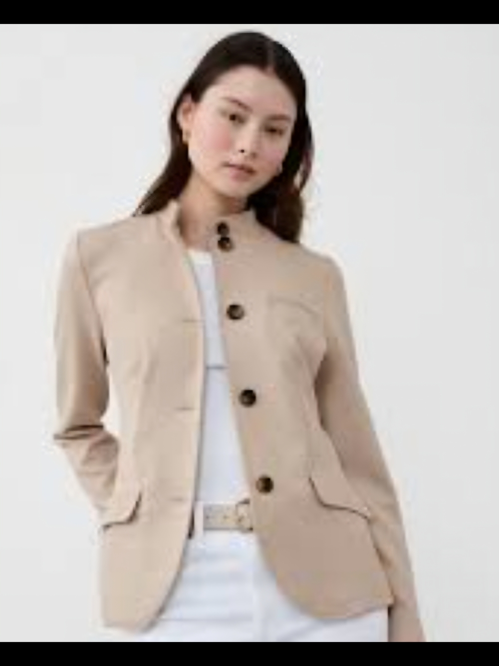 Banana Republic Beige Stand-Collar Button Blazer